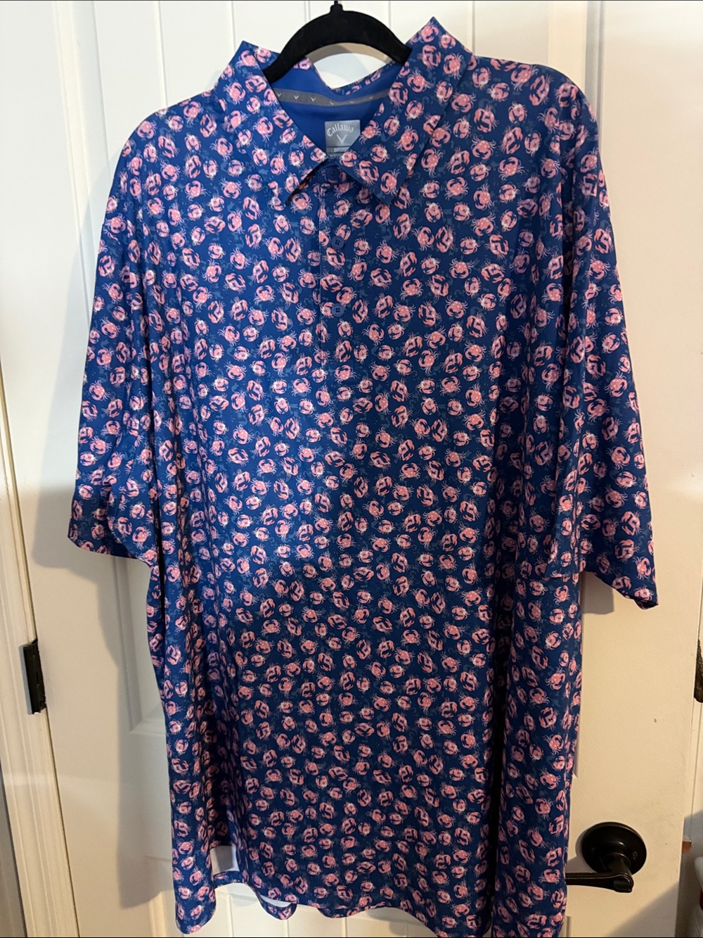 Callaway Blue Short-Sleeve Button Down Shirt with Pink Floral Print